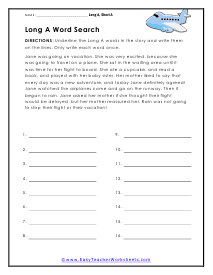 Long Word Search Worksheet