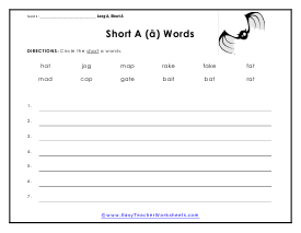 Short a Worksheet