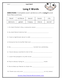 Long Words Worksheet