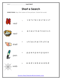 Short e Word Search
