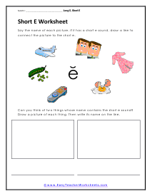 Picture Short e Worksheet