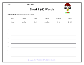 Short E Worksheet