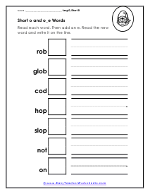 Read and Write Short O Worksheet