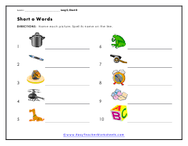 Short o Words Worksheet