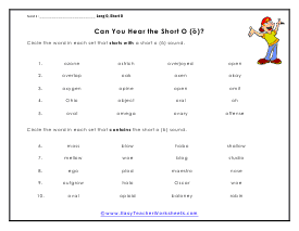 Hear the Short O Worksheet