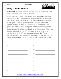 Long Word Search Worksheet