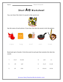 Short Aa Worksheet