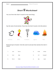 Short Vowel Worksheet