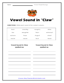 Diphthongs Worksheet