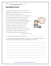 Worksheet on How to Read Poems
