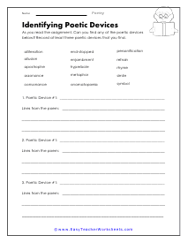 Poetic Devices Worksheet