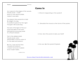 Tones of Poems Worksheet