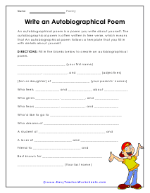 Autobiographical Poem Worksheet