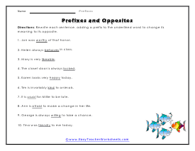 Opposites Worksheet