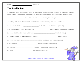 Prefix Re- Worksheet