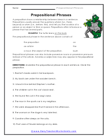 Prepositional Phrases Worksheet