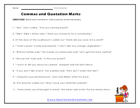 Commas and Quotations Worksheet
