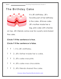 Birthday Cake Worksheet