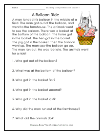 Balloon Ride Worksheet