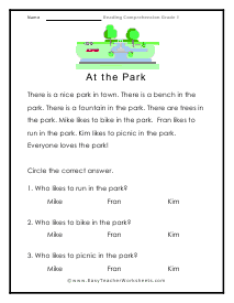 At the Park Worksheet