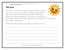 Sun Reading Worksheet