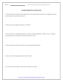Comprehension Question Worksheet