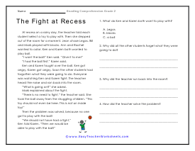 Fight at Recess Reading Worksheet