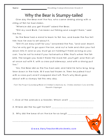 Why the Bear Reading Worksheet