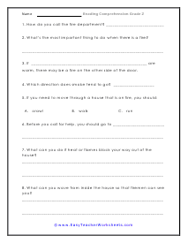 Fire Questions Worksheet