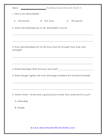 Merryleg's Story Question Worksheet