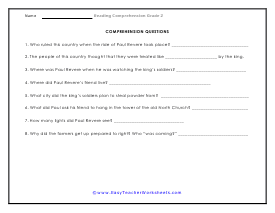 Midnight Ride Questions Worksheet