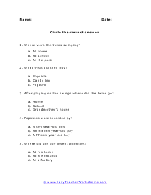 Summer Treats Multiple Choice Worksheet
