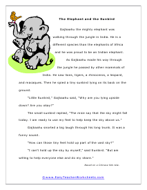 Elephant and the Sunbird Reading Worksheet