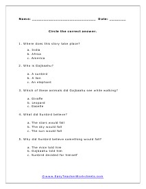 Elephant and the Sunbird Worksheet