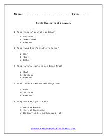 Benji Multiple Choice Worksheet