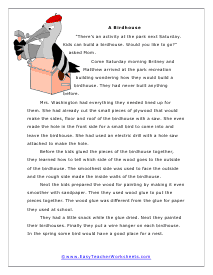 A Birdhouse Reading Worksheet