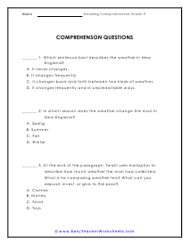 Weather Question Worksheet