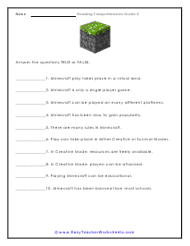 TRUE or FALSE< Worksheet