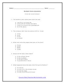 Chick Babies Multiple Choice Worksheet