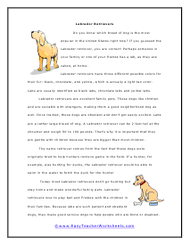 Labrador Retrievers Reading Worksheet