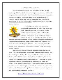 Peanut Butter Reading Worksheet