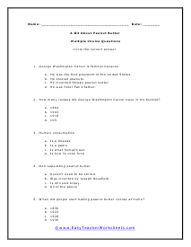 Peanut Butter Multiple Choice Worksheet