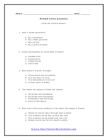 Dubai Multiple Choice Worksheet