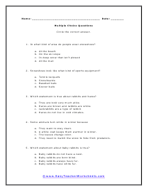 Snowshoe Rabbits Multiple Choice Worksheet