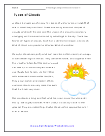 Types of Clouds Reading Worksheet