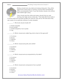 Clouds Questions Worksheet