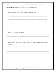 Hedgehog Questions Worksheet