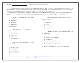 Minerva and Arachne Questions Worksheet