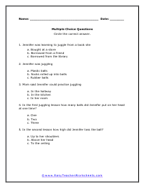 Juggler Multiple Choice Worksheet