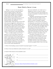 Seat BeltsReading Worksheet